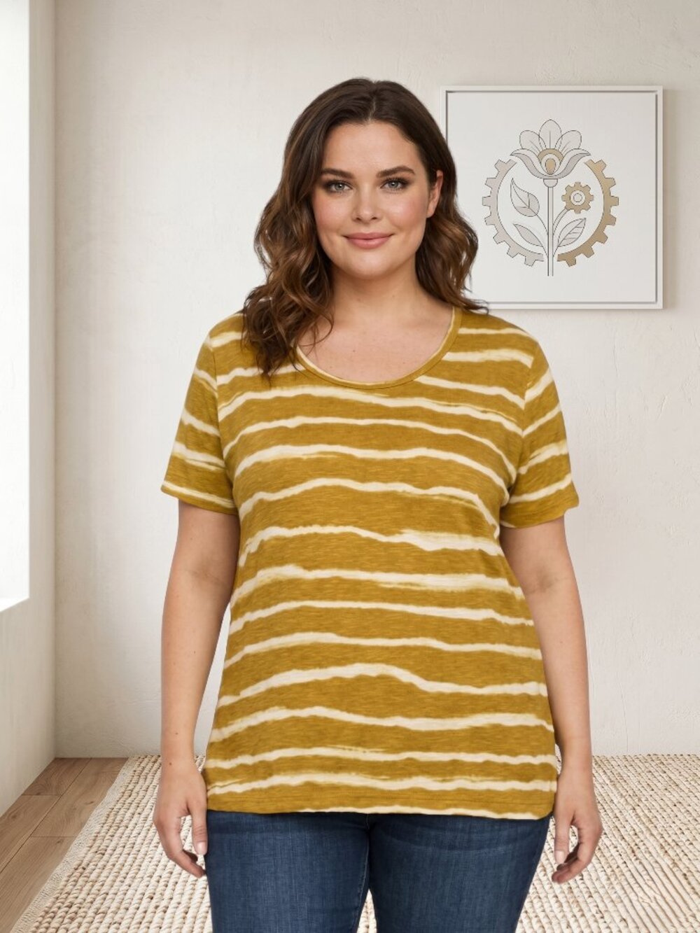 2/$20 SALE Simply Vera Vera Wang Mustard Yellow Striped Tee XXL Soft Casual Top